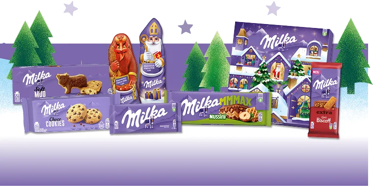 Produktübersicht weihnachtlicher Milka Produkte